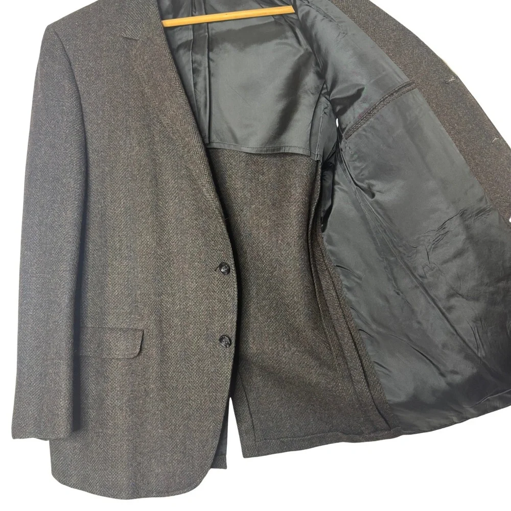 Hart‎ Schaffner & Marx Wool Blanket Weave Gray Tweed Sport Coat Mens 44R VTG